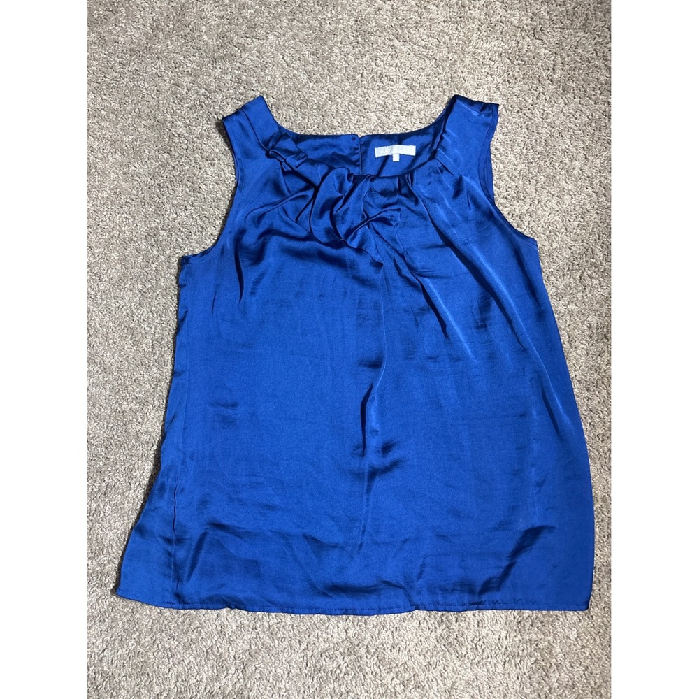 Violet & Claire Royal Blue Pleated Ruffle Neck Sleeveless Satin Blouse Medium